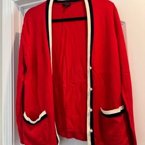 Talbots Red Cardigan with Pearl Accents
